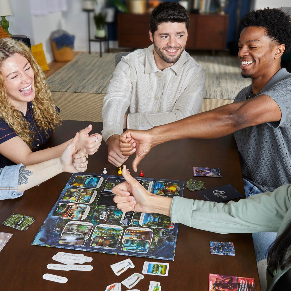 Hasbro Gaming Clue Conspiracy clue cards spark discussion and deduction.