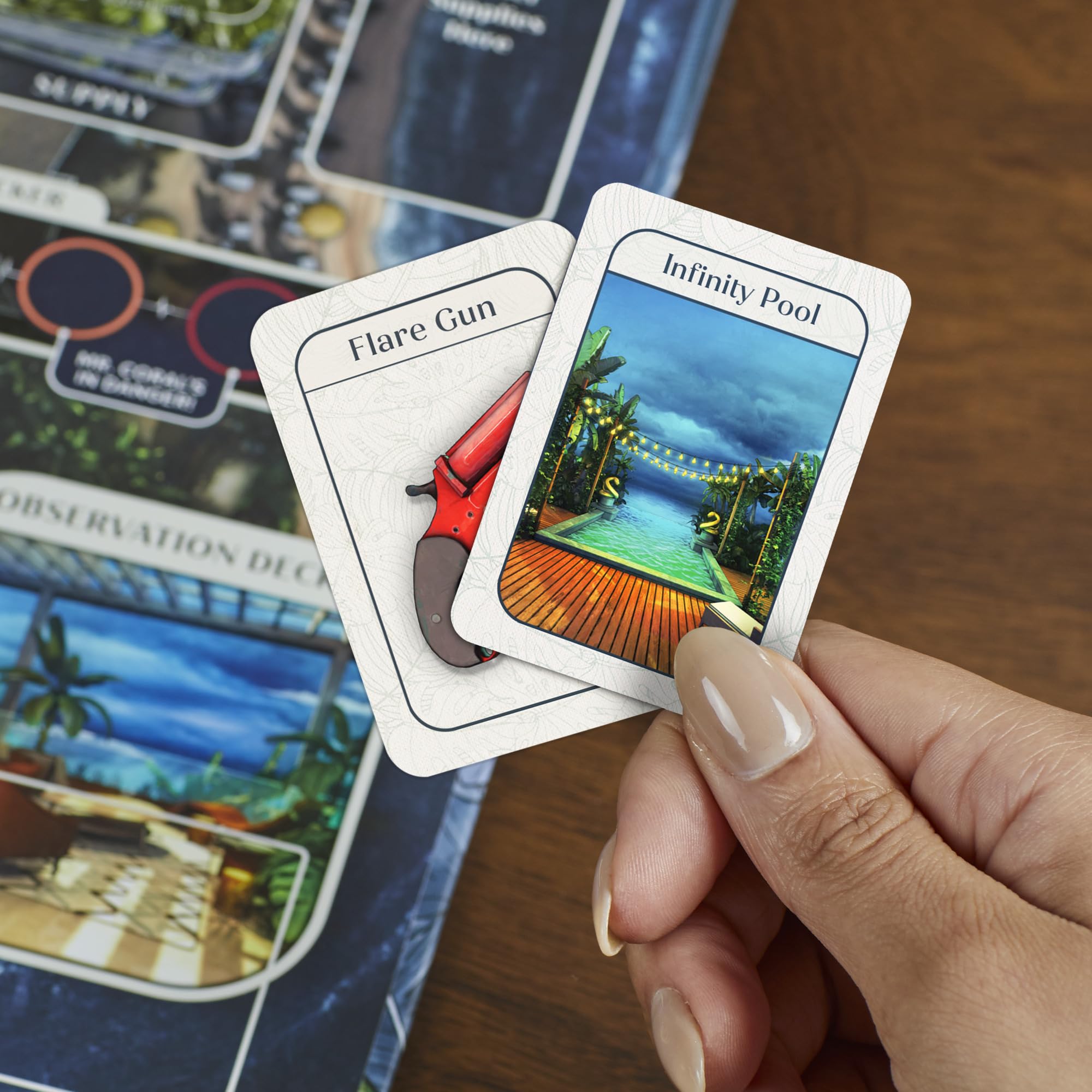 Hasbro Gaming Clue Conspiracy game night image reflects lively group fun.