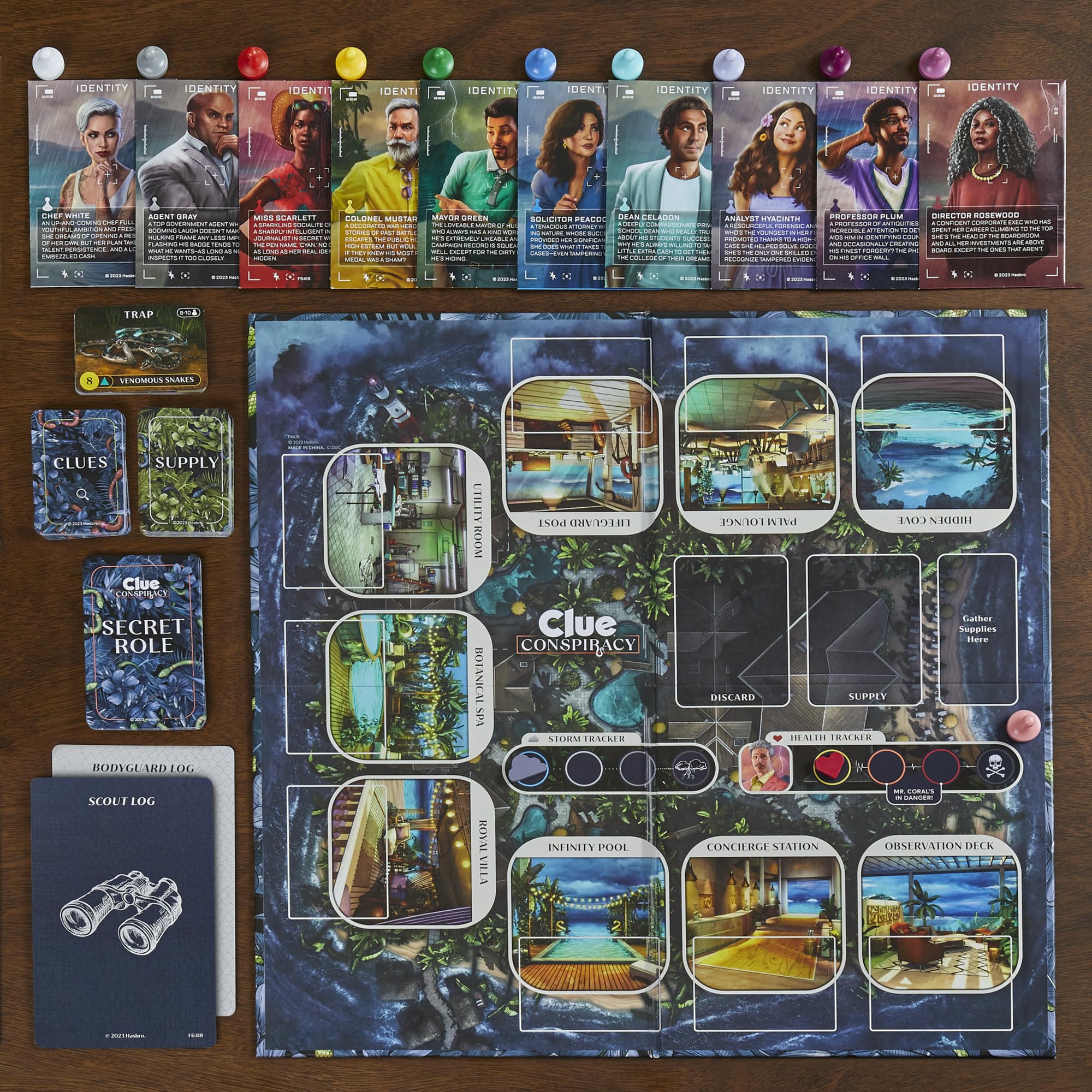 Hasbro Gaming Clue Conspiracy secret roles add strategic bluffing and teamwork.