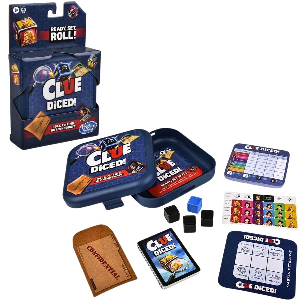 Hasbro Gaming Clue Diced dice close-up for quick deduction and fast play.