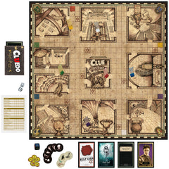 Hasbro Clue Wizarding World character pawns join the investigation on the table.