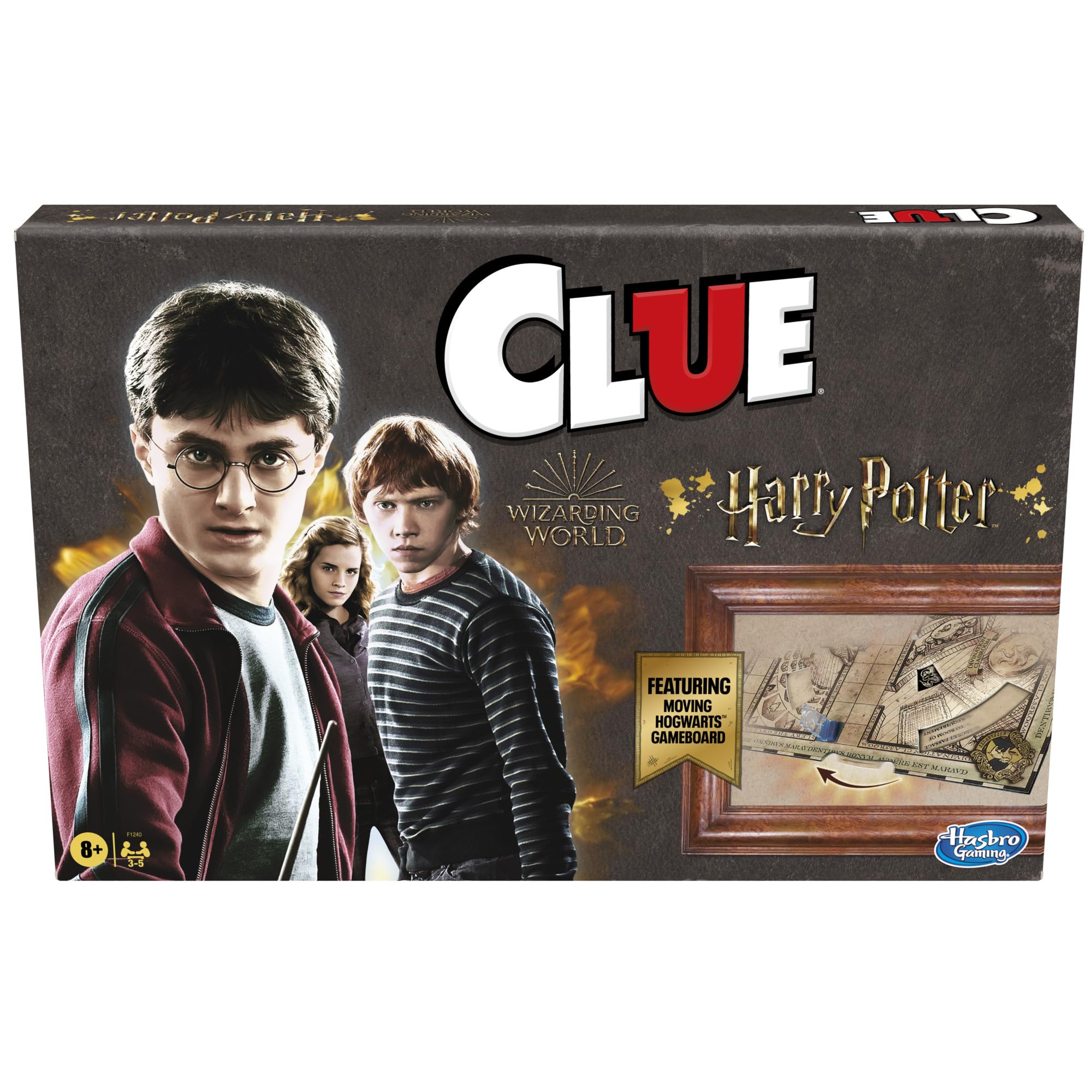 Hasbro Clue Wizarding World edition cover art inviting magic and mystery for game night.
