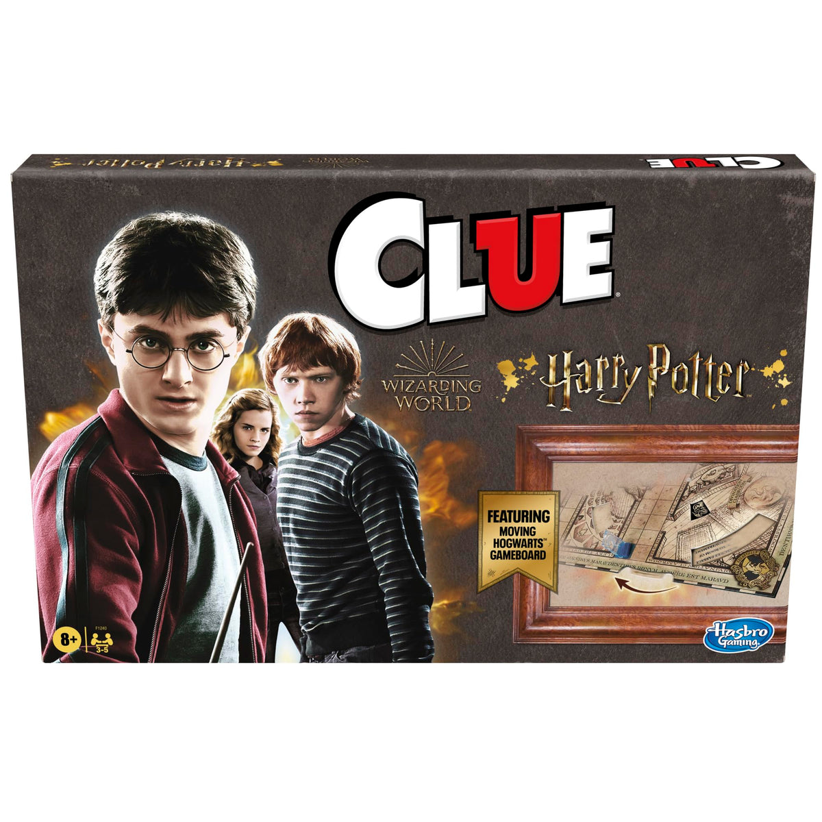 Hasbro Clue Wizarding World edition cover art inviting magic and mystery for game night.