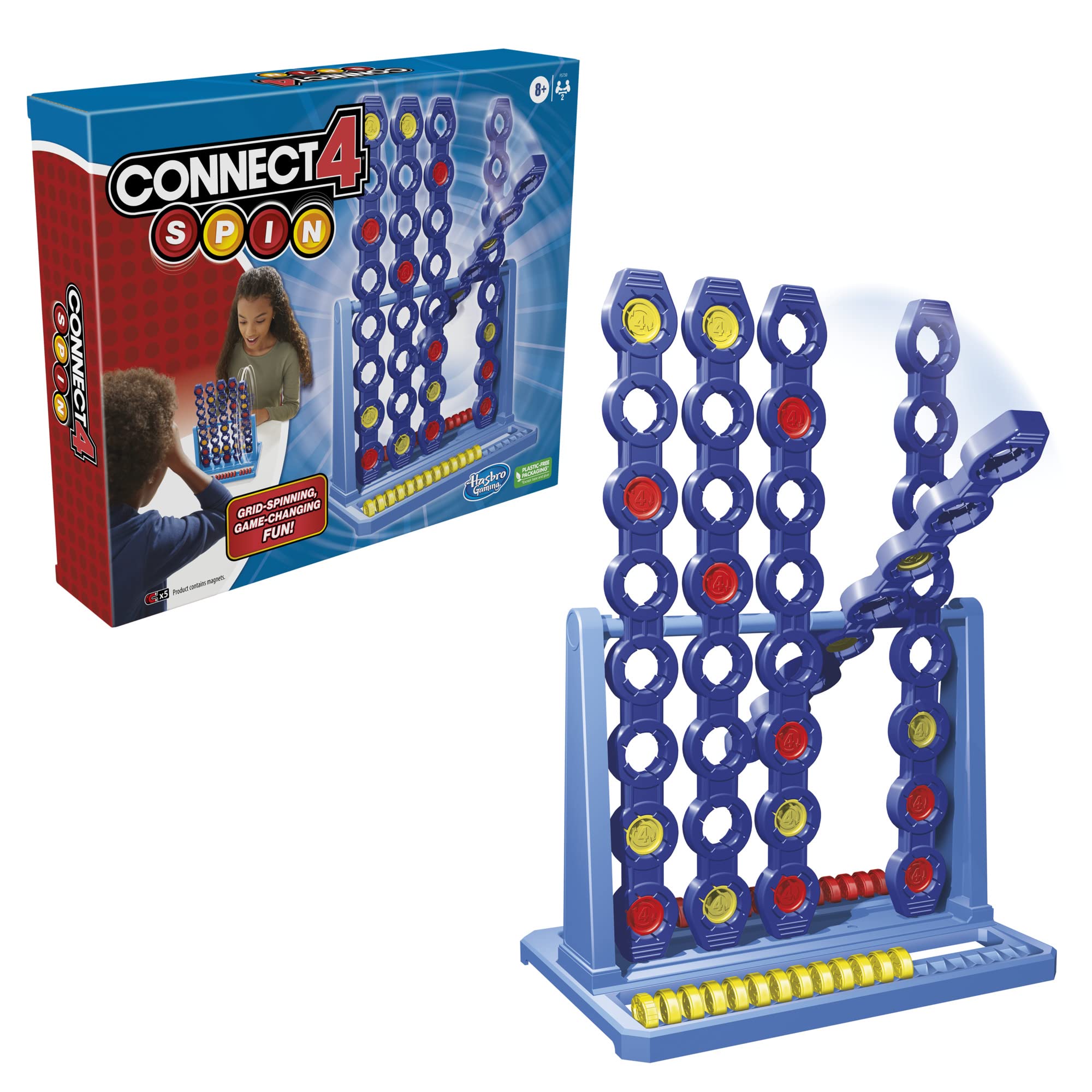 Hasbro Gaming Connect 4 Spin grid with spinning column for strategy play.