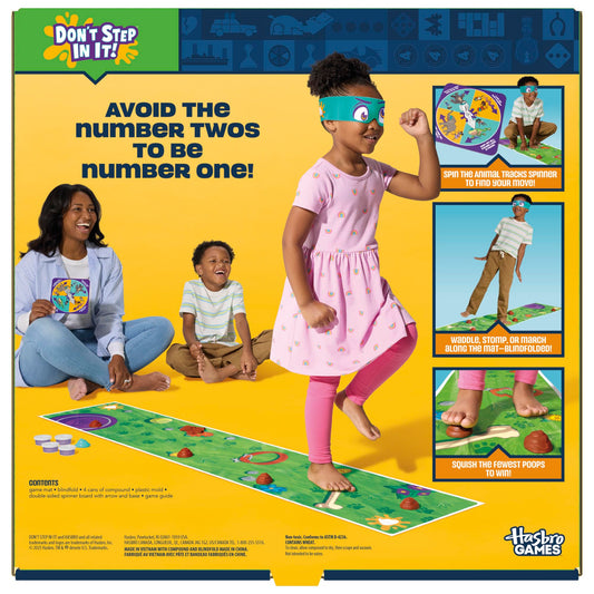 Hasbro Gaming Don't Step in It! Blindfolded player crossing the mat during play