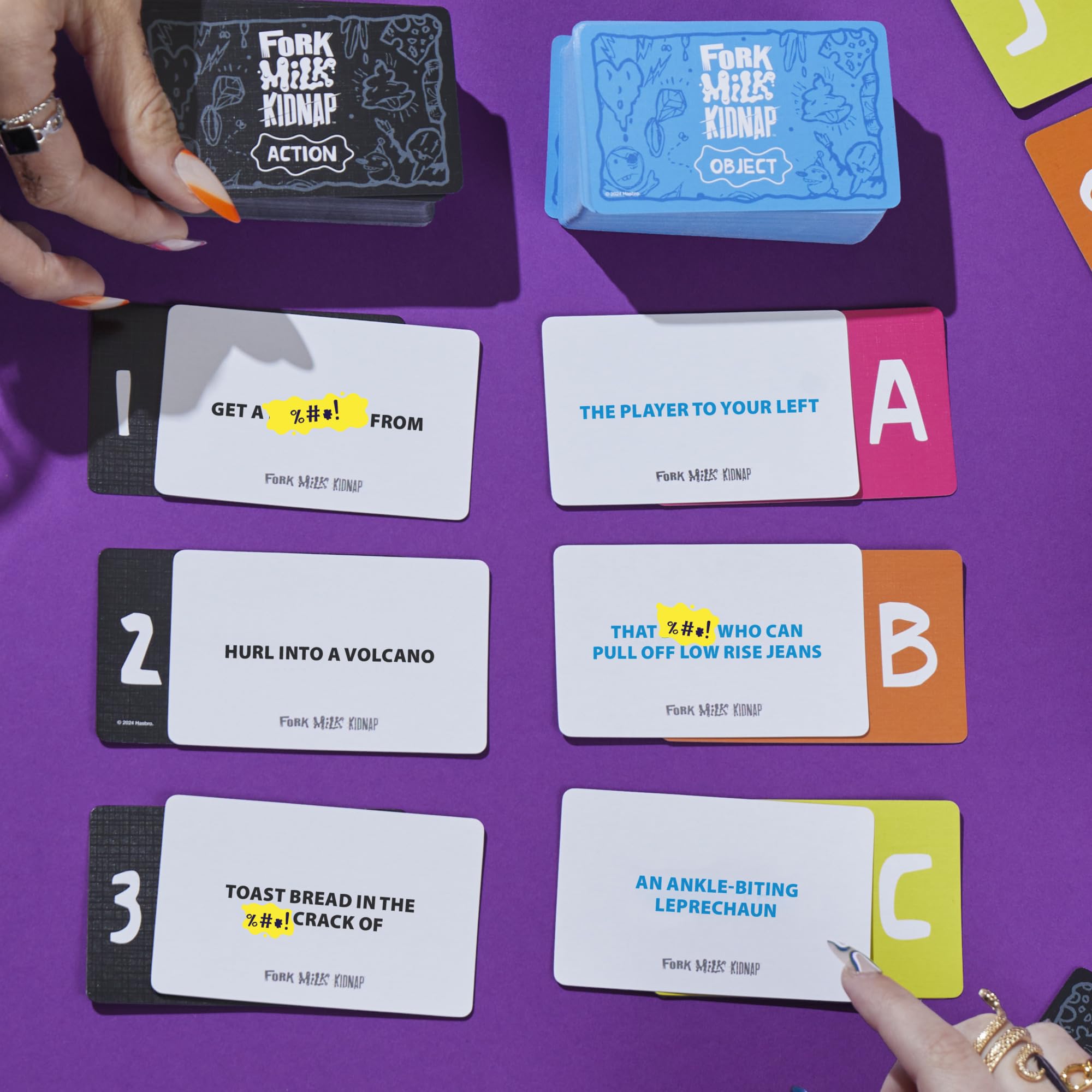 Hasbro Gaming Fork Milk Kidnap score tracker keeps tally during rounds