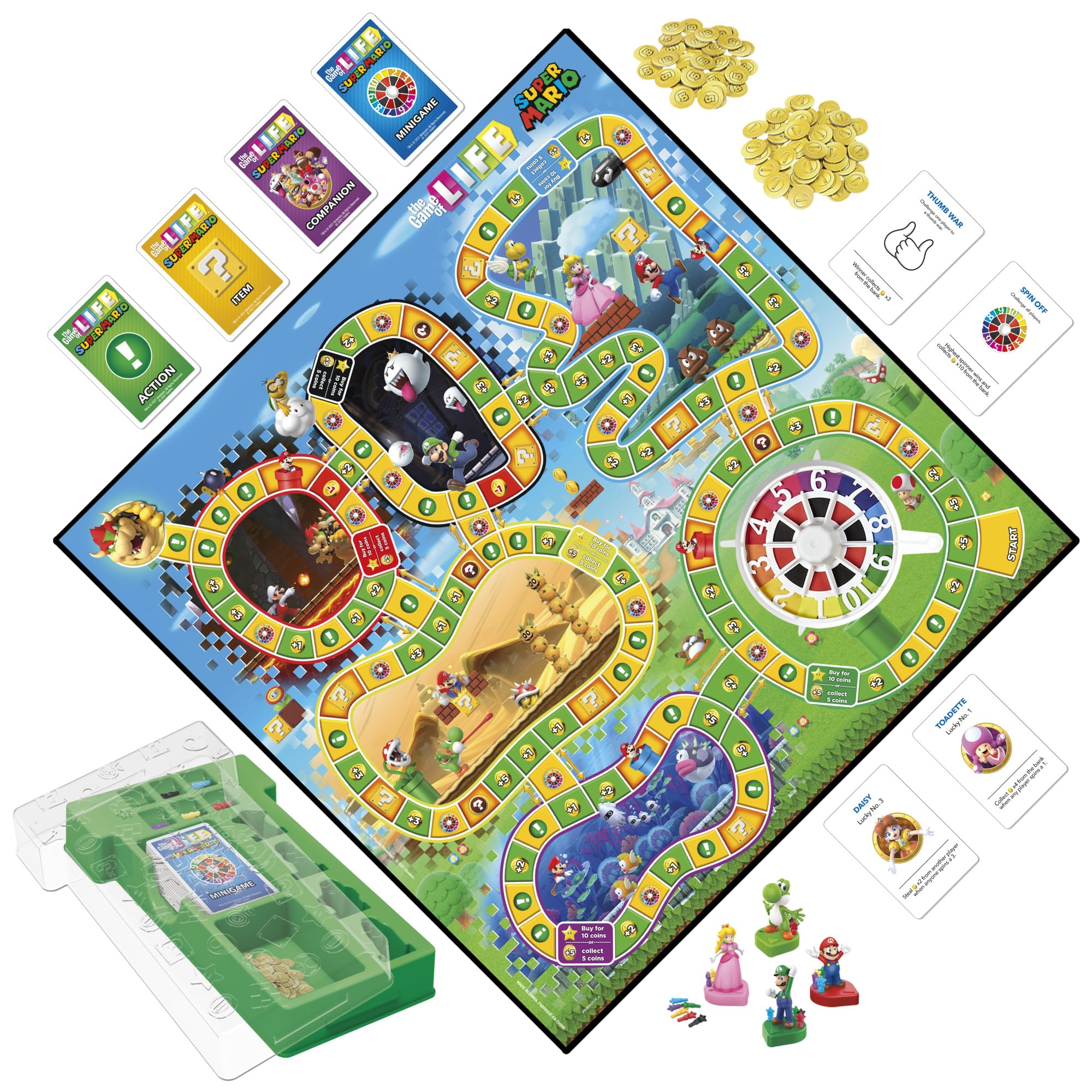 Hasbro Gaming Game of Life Super Mario Edition characters invite quick decisions and teamwork.