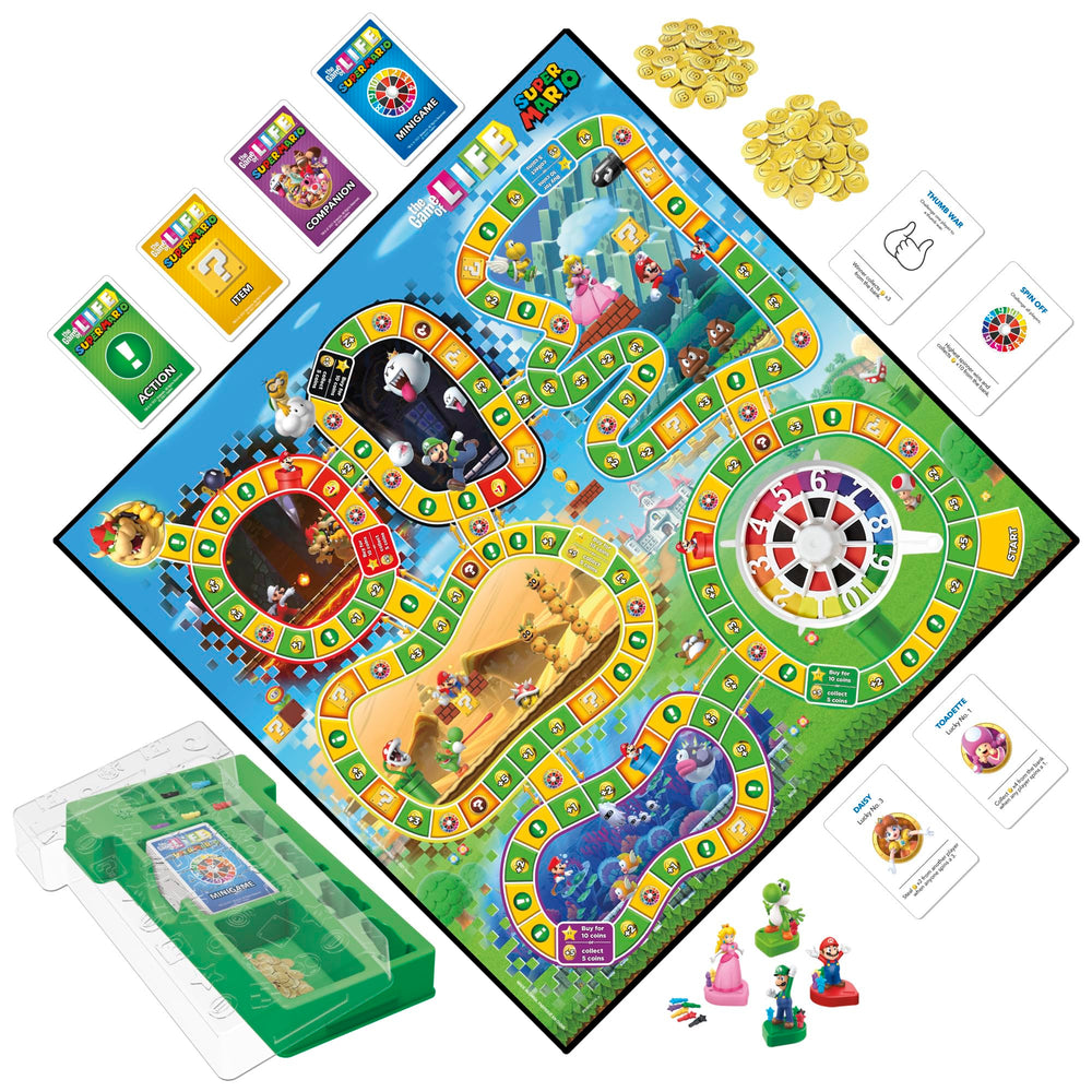 Hasbro Gaming Game of Life Super Mario Edition characters invite quick decisions and teamwork.