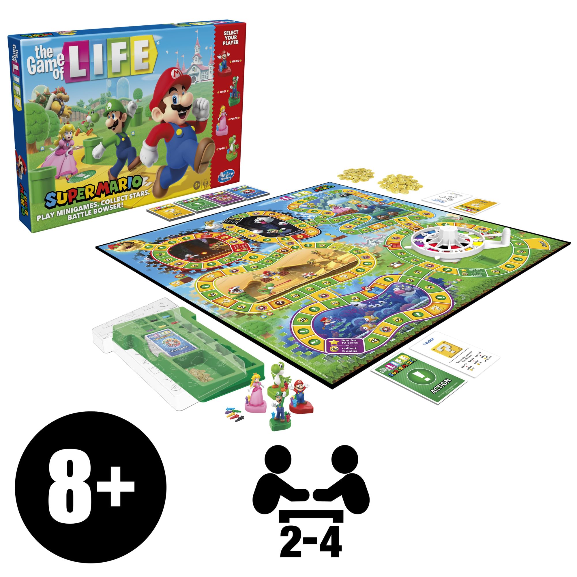 Hasbro Game of Life: Super Mario Edition stars and coins fuel competitive moments.