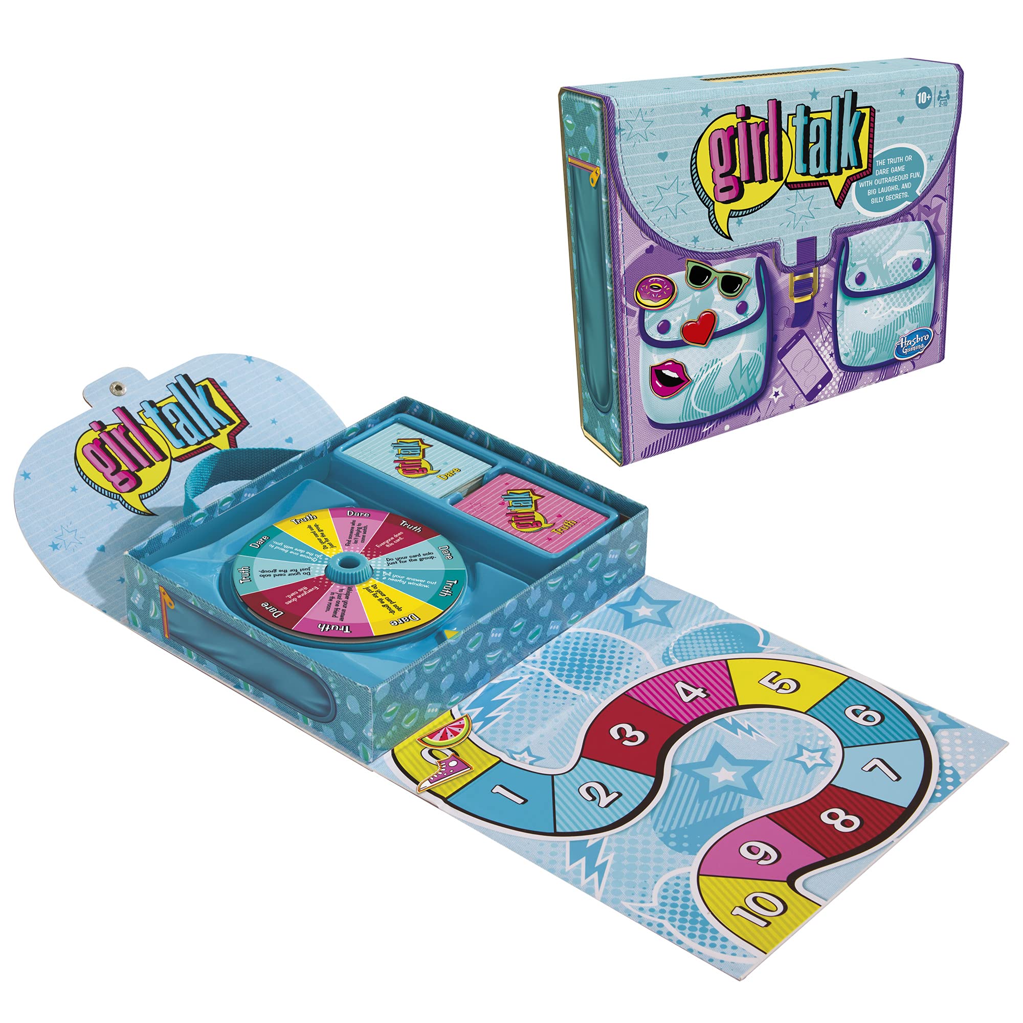Hasbro Gaming Girl Talk game board with colorful artwork fuels engaging game night energy.
