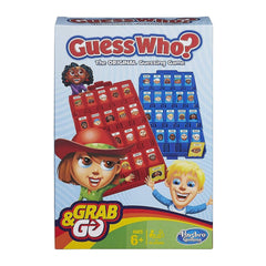 Hasbro Gaming Grab and Go Guess Who face cards with bright, recognizable characters for fast questions.