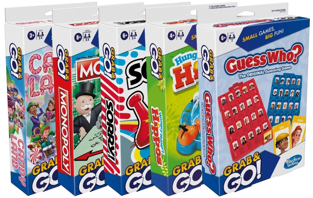 Hasbro Gaming Grab and Go Travel Games Set 5 cover, portable entertainment for trips.