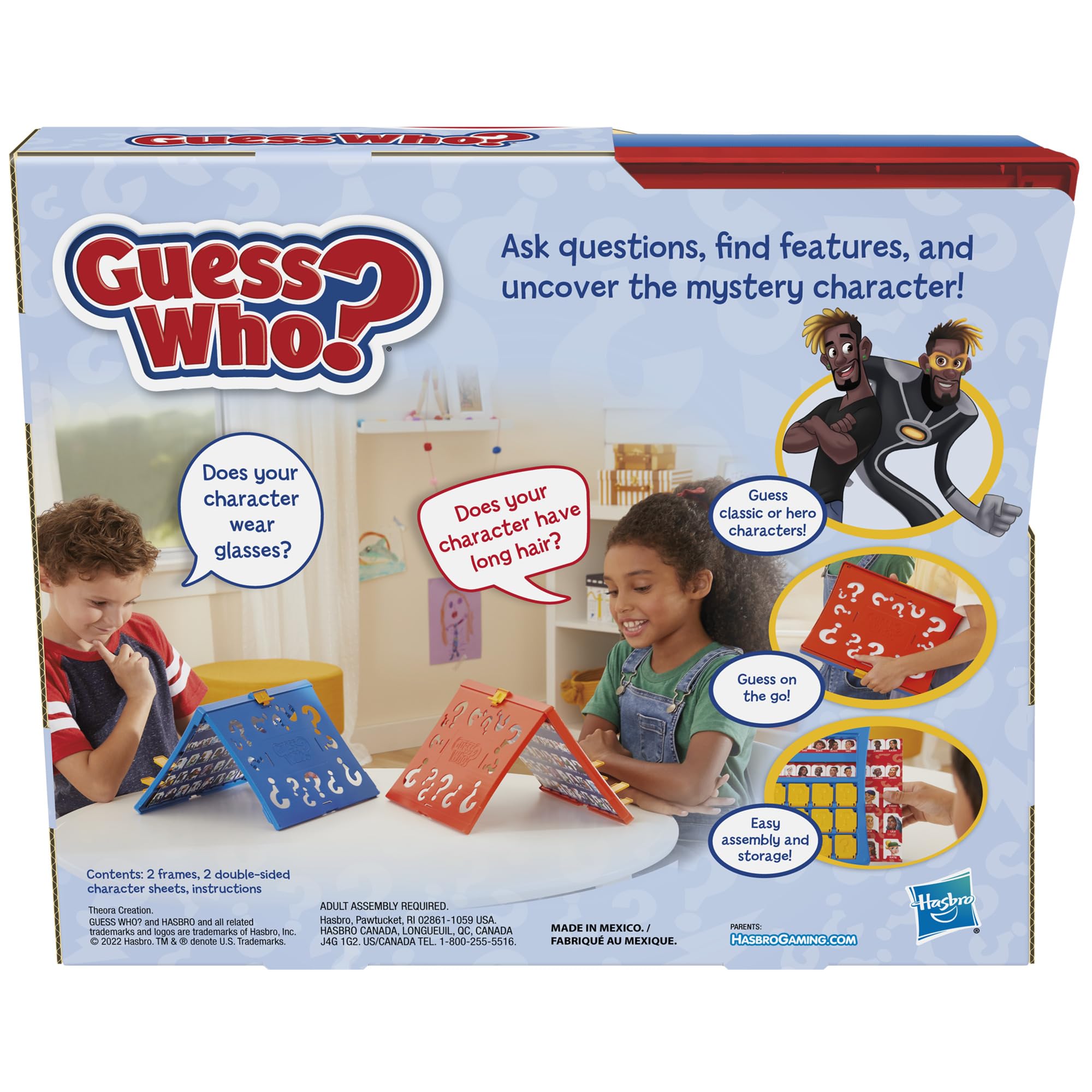 Hasbro Gaming Guess Who? double-sided character sheets enable varied play sessions.