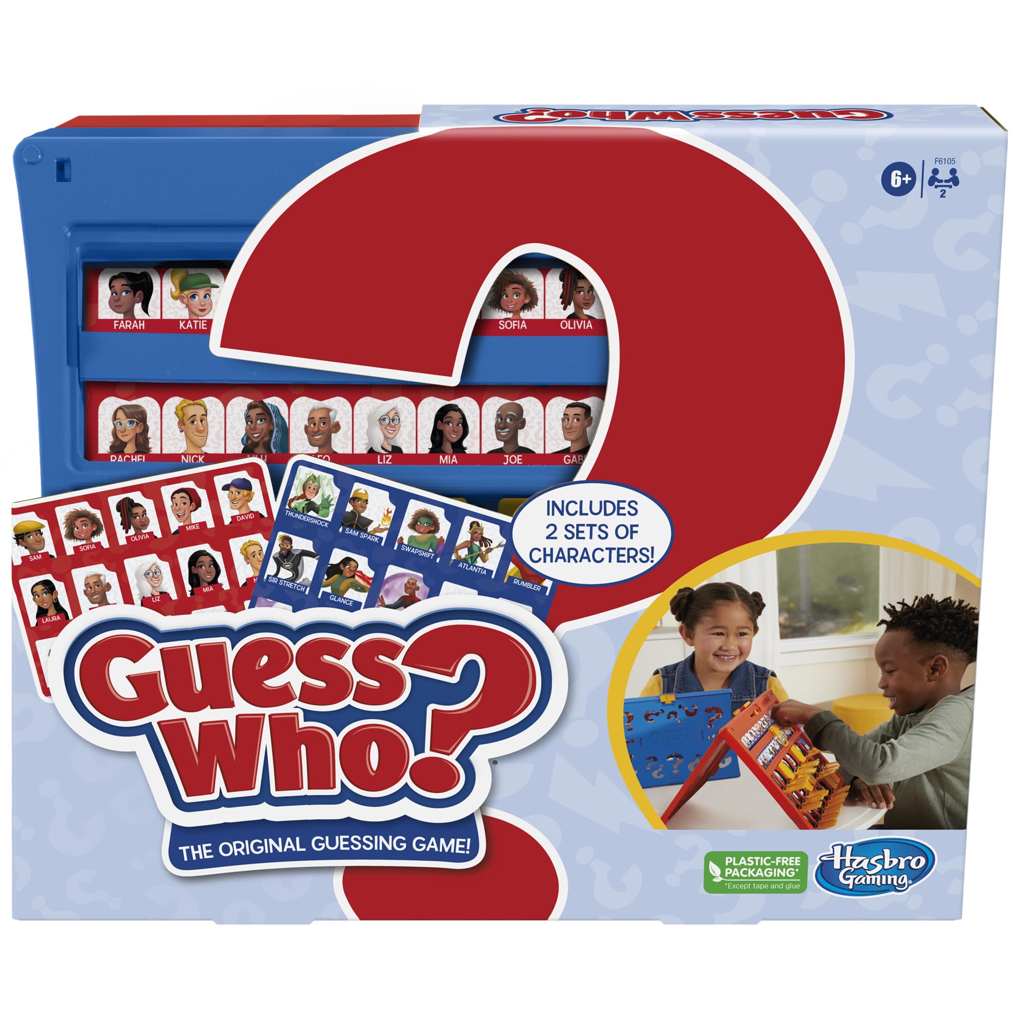 Hasbro Gaming Guess Who? frame highlights quick setup with easy-load design.