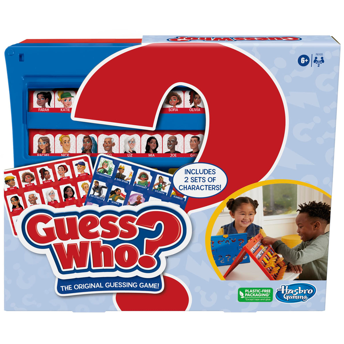Hasbro Gaming Guess Who? frame highlights quick setup with easy-load design.