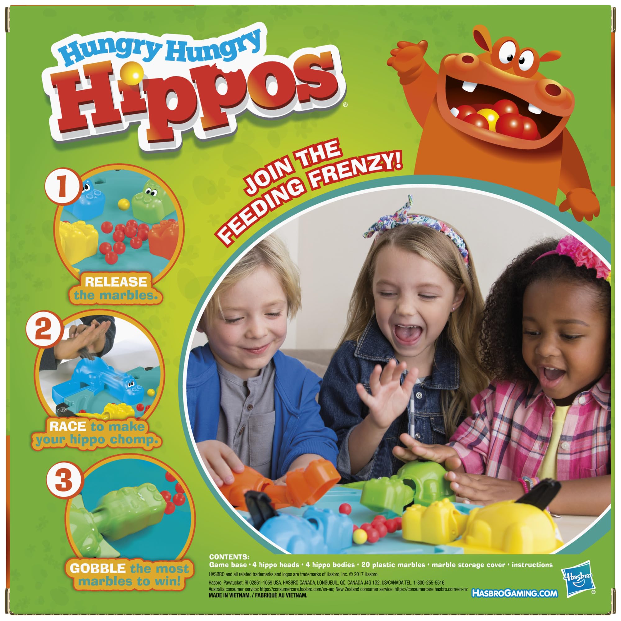 Hasbro Gaming Hungry Hungry Hippos marble stack shows marbles in play, boosts fast-paced interaction.