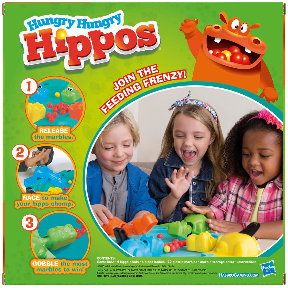 Hasbro Gaming Hungry Hungry Hippos marble stack shows marbles in play, boosts fast-paced interaction.