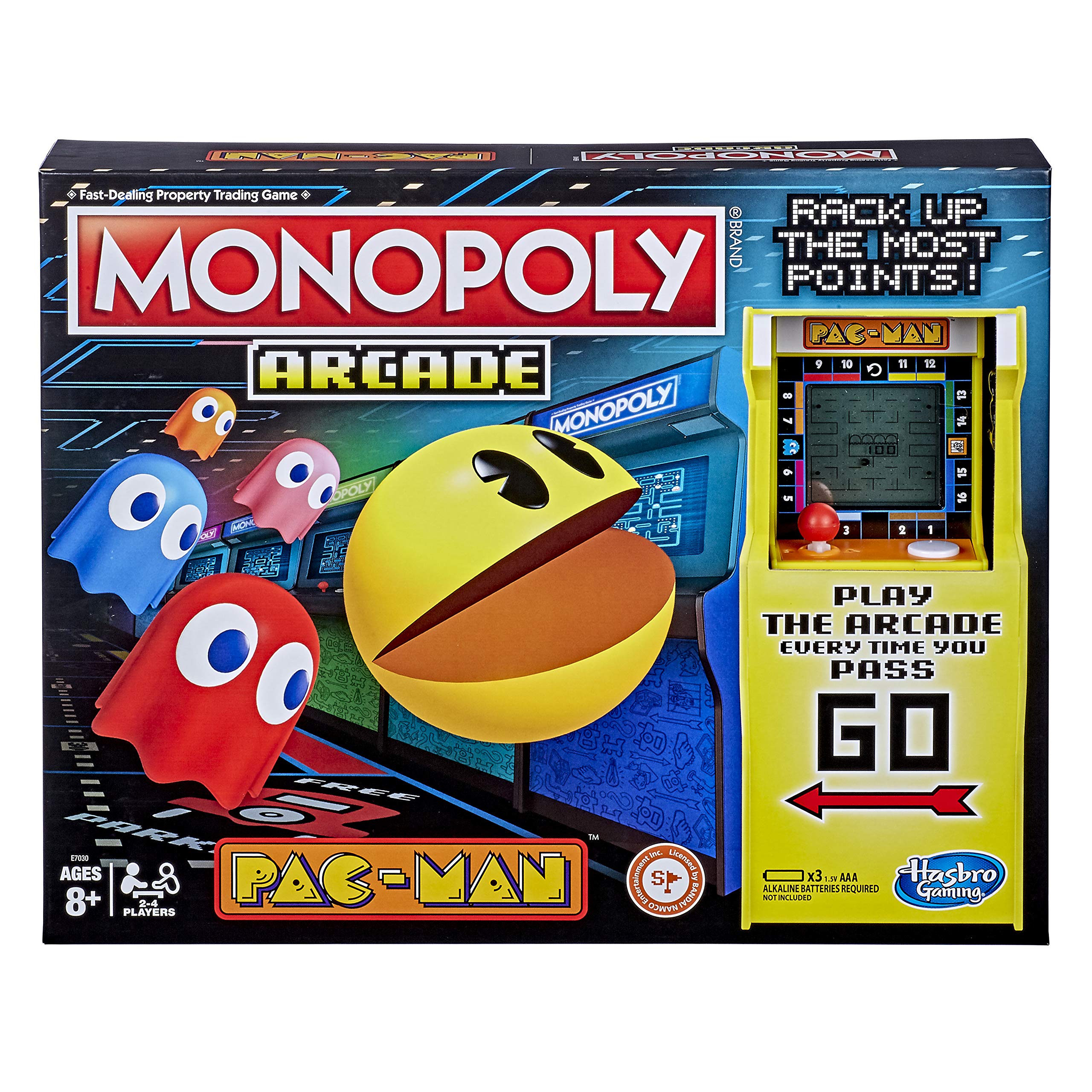 Hasbro Gaming Monopoly Arcade Pac-Man board with bold retro Pac-Man artwork for nostalgic family play.