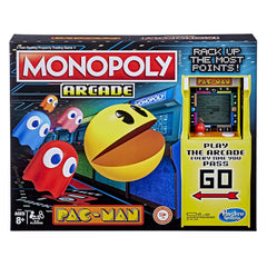 Hasbro Gaming Monopoly Arcade Pac-Man board with bold retro Pac-Man artwork for nostalgic family play.