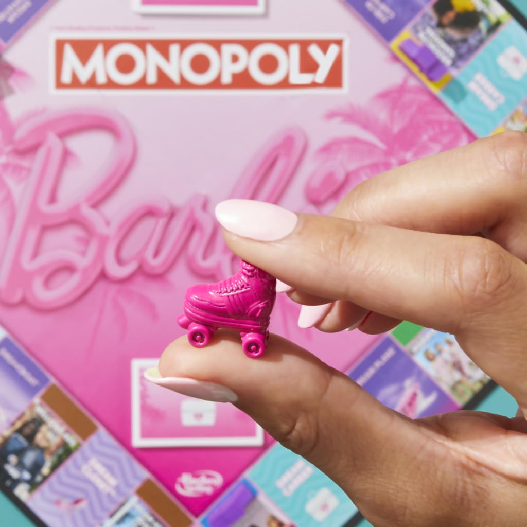 Hasbro Gaming Monopoly Barbie Fun board game Barbie board showcases familiar streets.