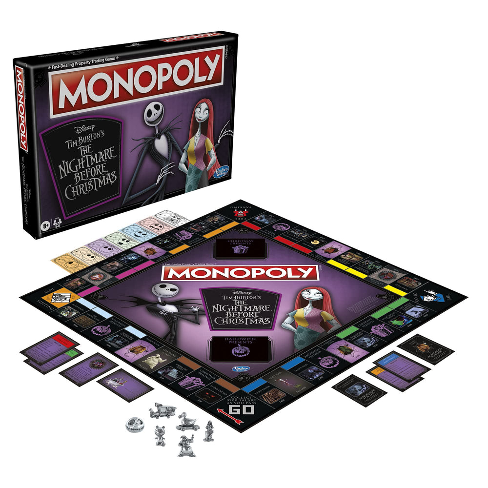 Hasbro Gaming Monopoly Disney Nightmare locations and card deck display for strategic twists