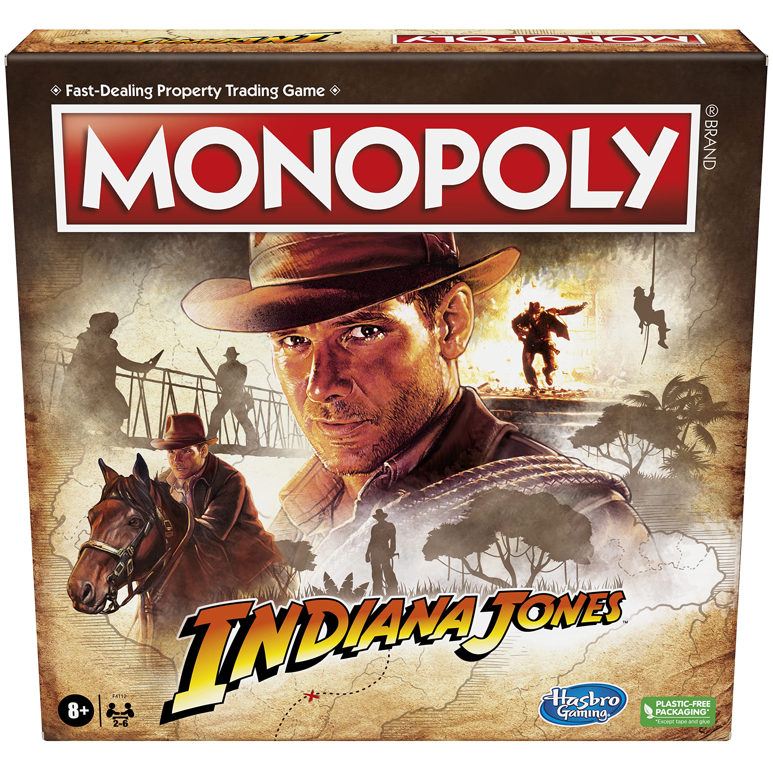 Hasbro Gaming Monopoly Indiana Jones Edition board captures globe-trotting adventure for family game night.