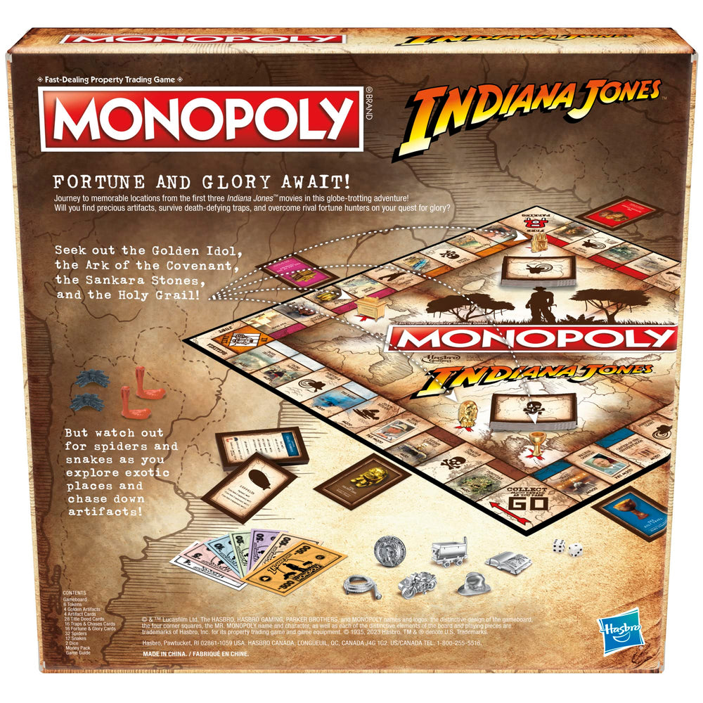 Hasbro Gaming Monopoly Indiana Jones Edition token-hat sits on the board for iconic role-play moments.