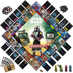 Hasbro Gaming Monopoly Star Wars Boba Fett Edition character movers for varied strategies.