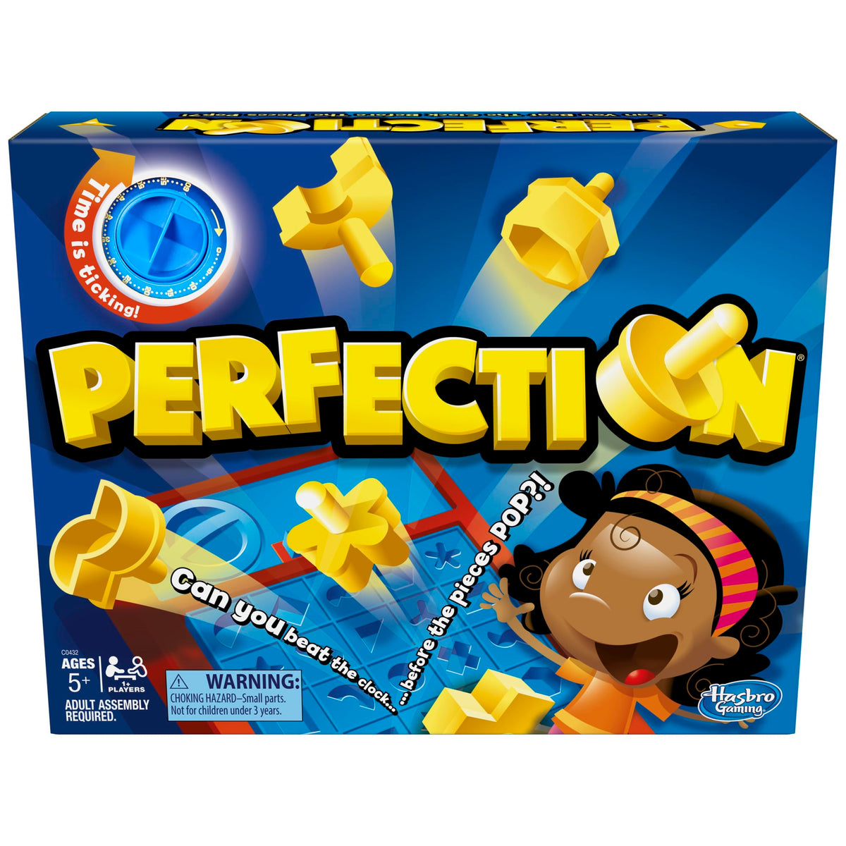 Hasbro Gaming Perfection setup with tray and shapes ready to play