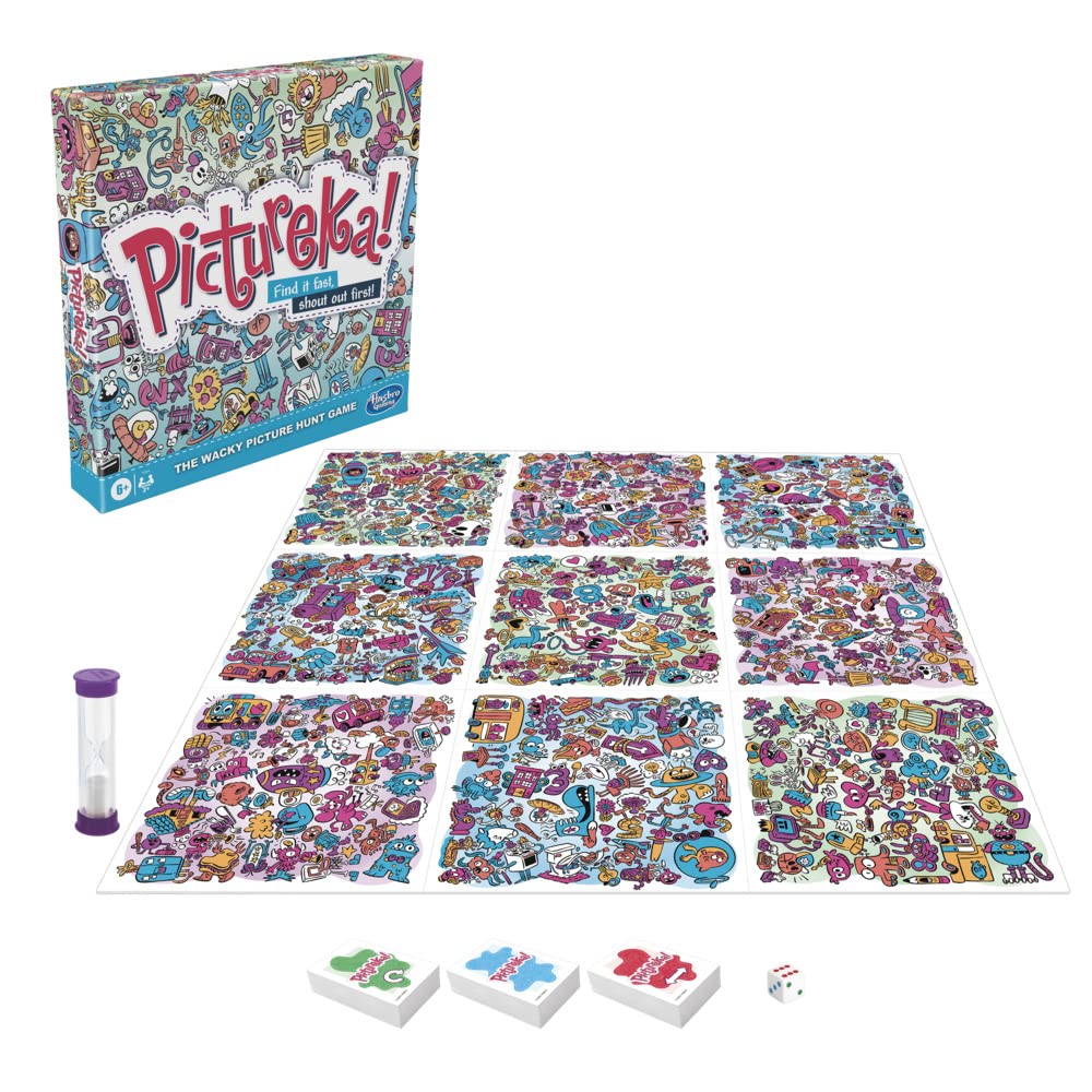Hasbro Gaming Pictureka! tiles in play showing quick visual spotting for family night
