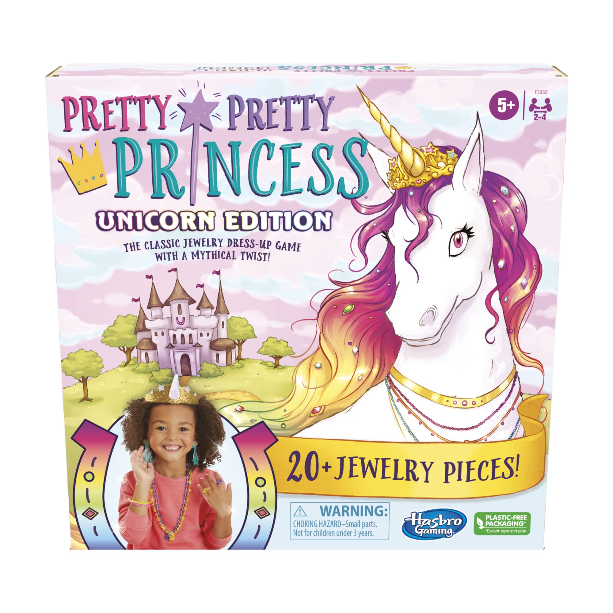 Hasbro Gaming Pretty Princess Unicorn Edition pawn on a glittery board, inviting imaginative dress-up play for kids.