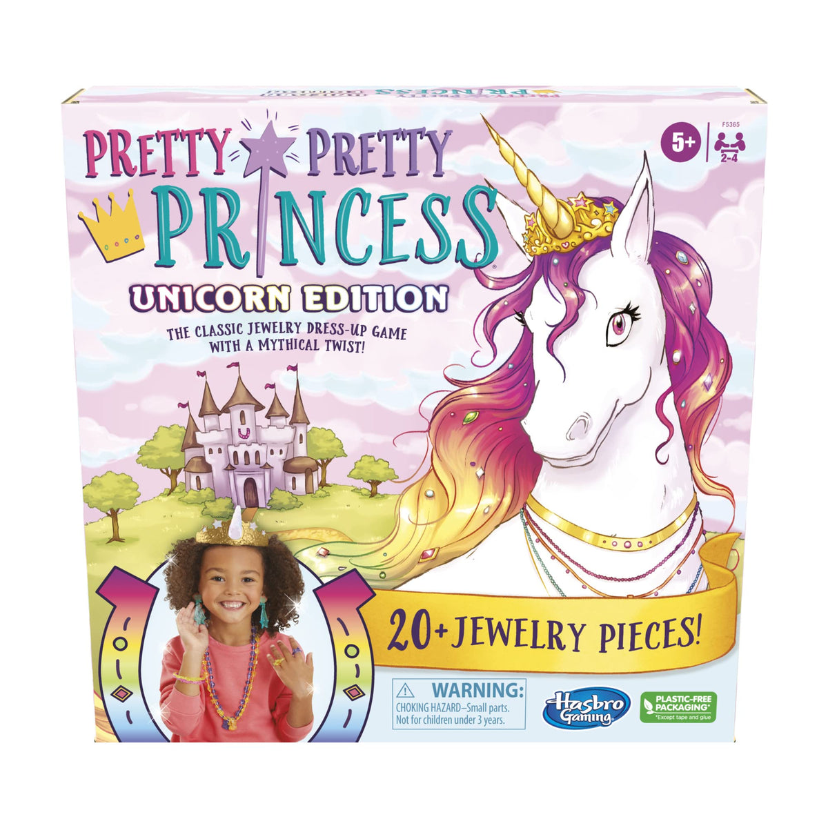Hasbro Gaming Pretty Princess Unicorn Edition pawn on a glittery board, inviting imaginative dress-up play for kids.