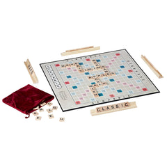 Hasbro Gaming Scrabble 1949 edition wooden tile racks for classic storage.