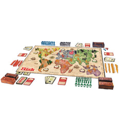 Hasbro Gaming Risk board with armies ready, highlighting strategic conquest and planning.