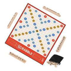 Hasbro Scrabble 100 wooden tiles enable varied vocabulary challenges and combos
