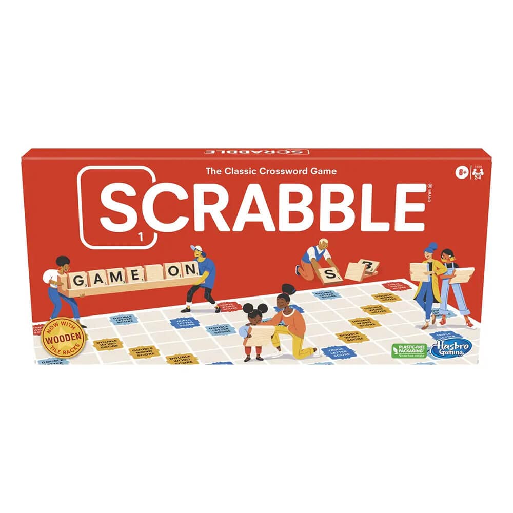 Hasbro Scrabble wooden tiles closeup for classic word-building sessions