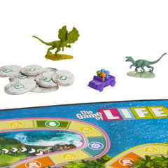 Family game night setup with Hasbro Gaming The Game of Life Jurassic Park Edition