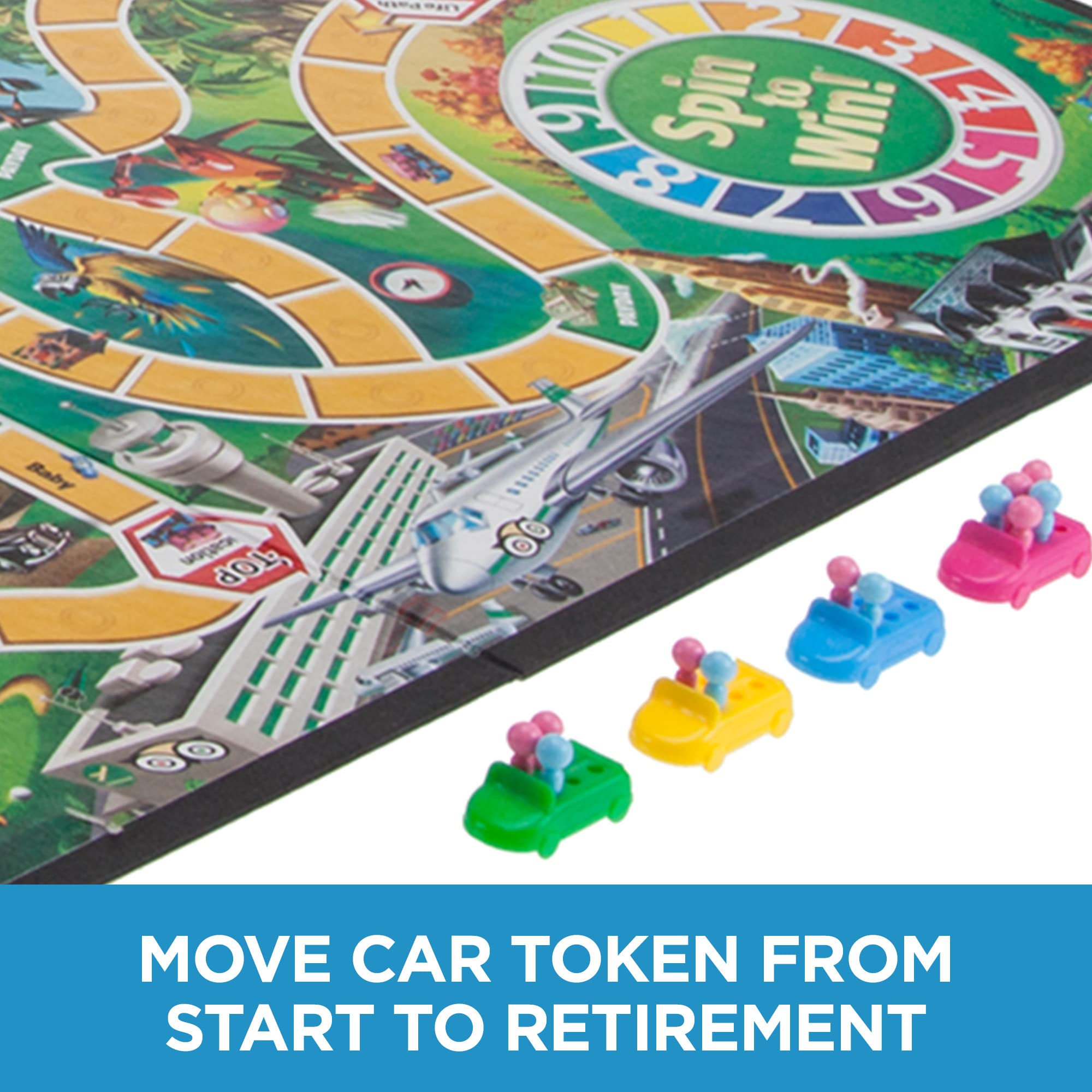 Spinner in action on Hasbro Game of Life inviting suspenseful spins.