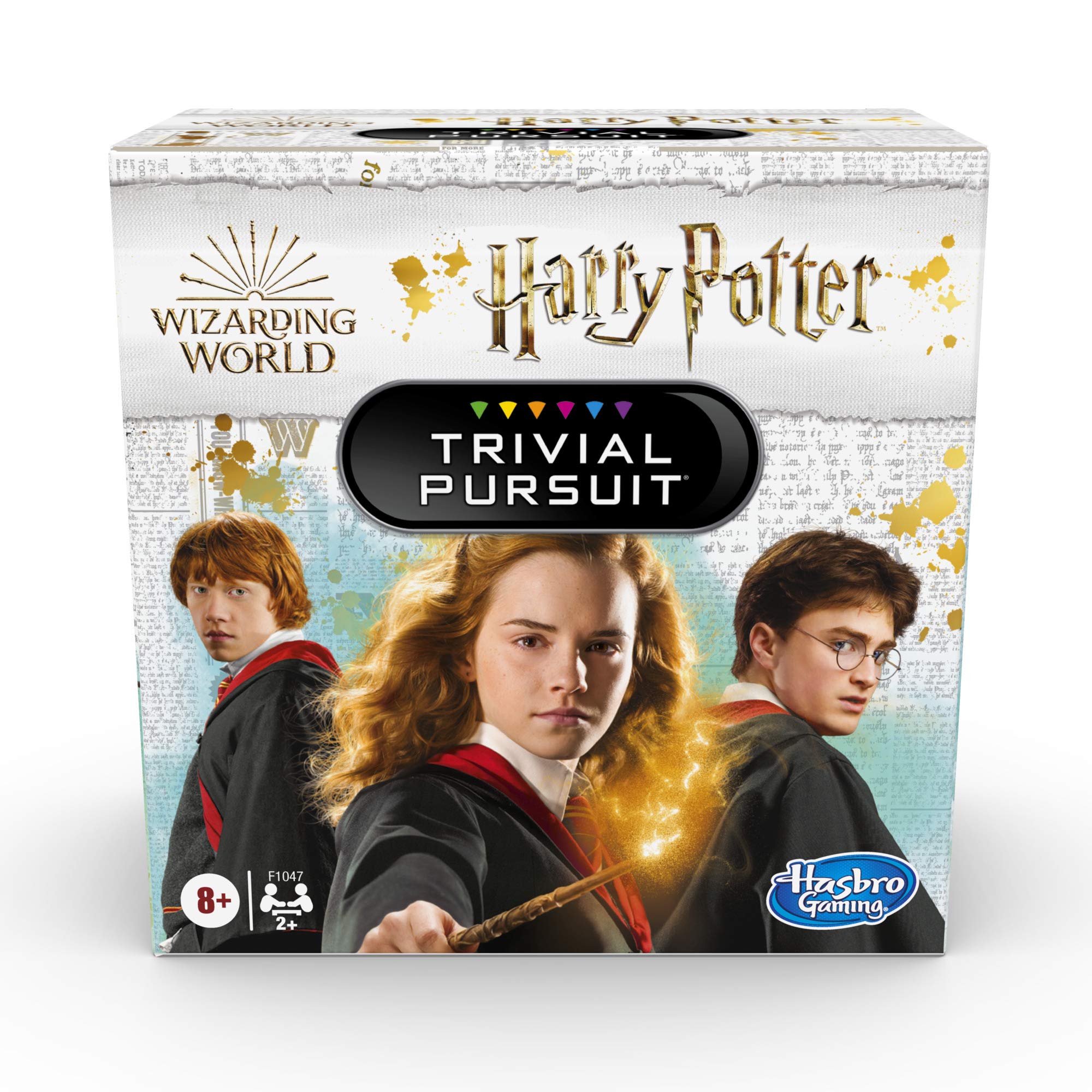 Hasbro Gaming Trivial Pursuit Wizarding World packaging shows a compact travel case for on-the-go play.