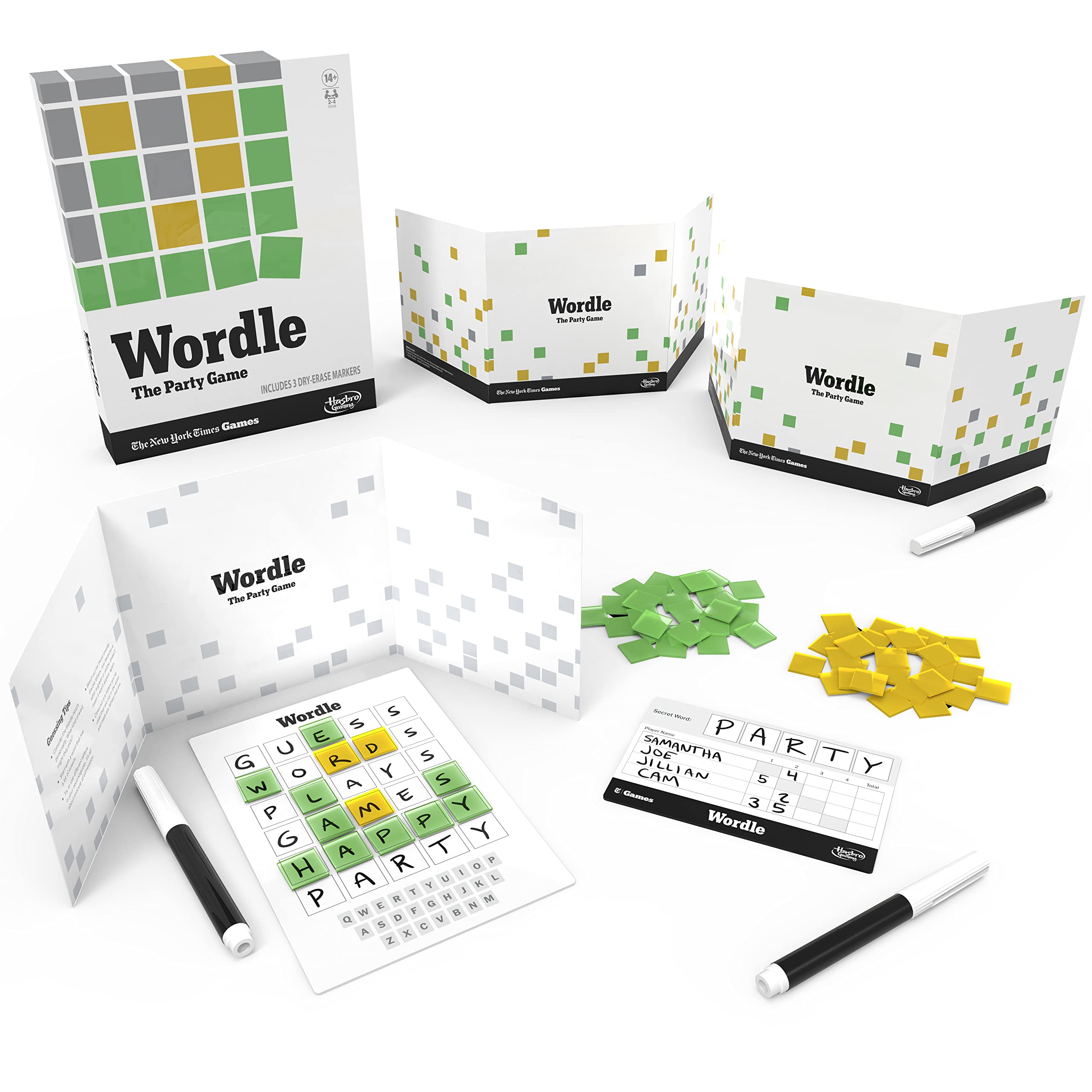 Hasbro Wordle: The Party Game players at a table enjoying a lively word guessing session.