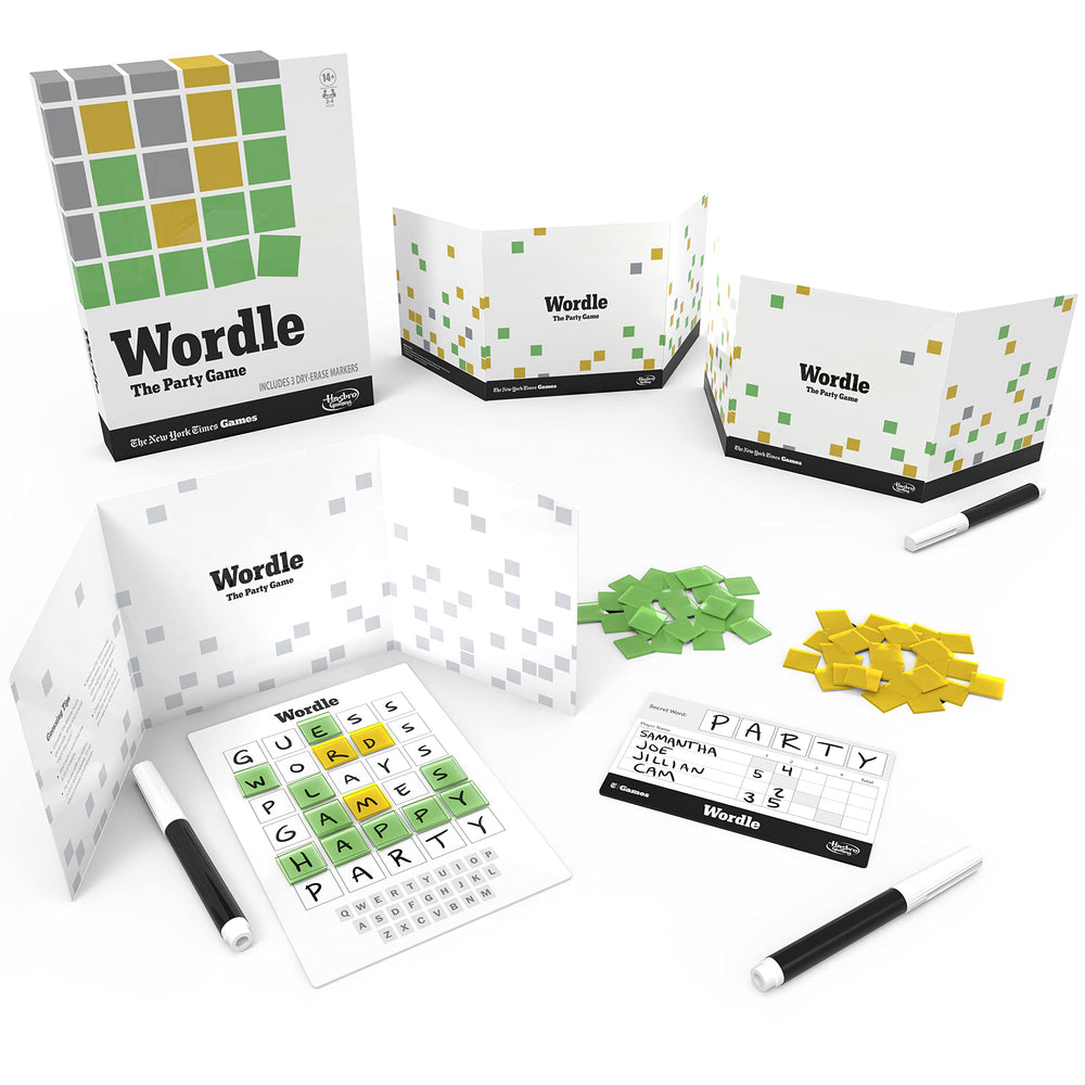 Hasbro Wordle: The Party Game players at a table enjoying a lively word guessing session.