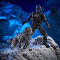 Hasbro artwork by Wylie Beckert on Snake Eyes & Timber packaging close-up.