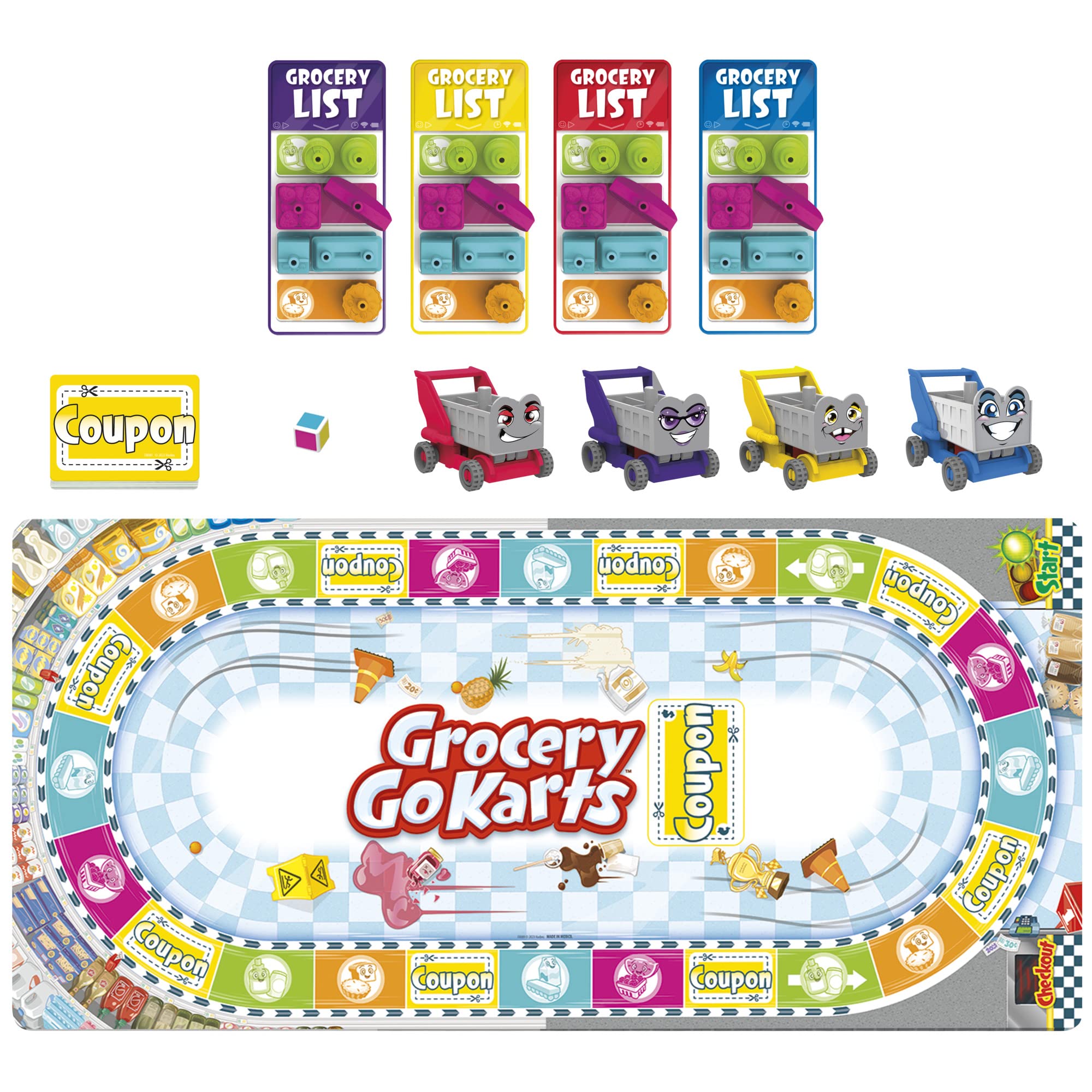 Colorful board and grocery track scene from Grocery Go Karts
