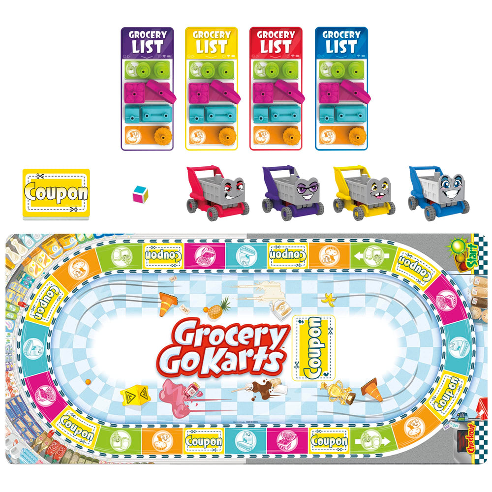 Colorful board and grocery track scene from Grocery Go Karts
