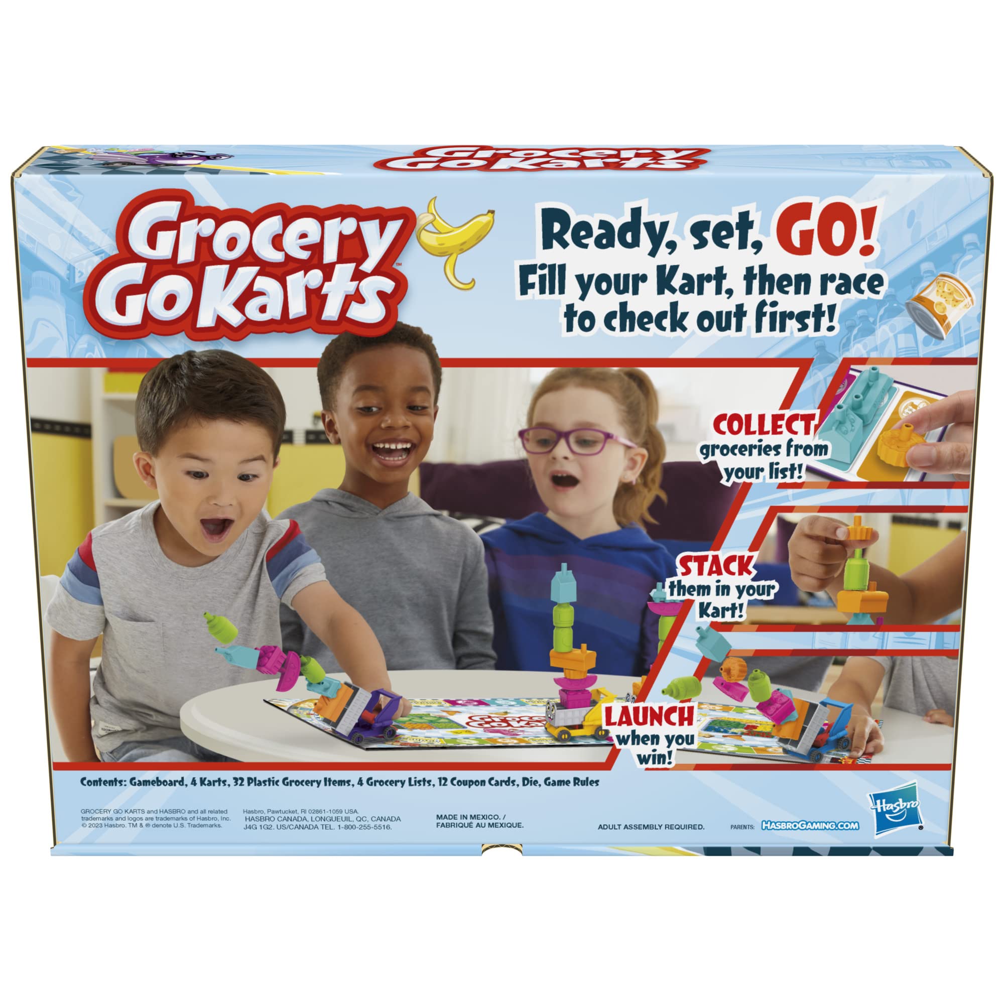 Grocery Go Karts featuring 32 mini groceries for stacking clips