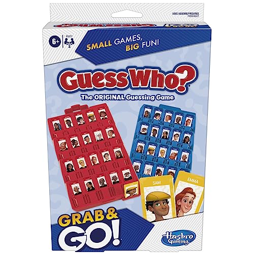 Hasbro Guess Who Grab Go face cards for fast portable gameplay