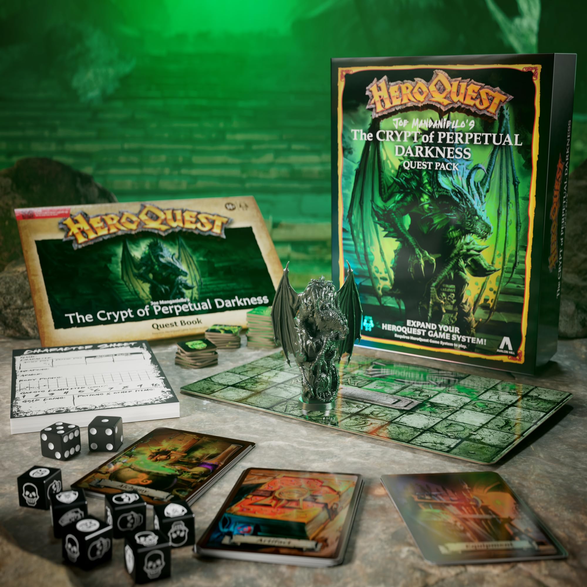 Hasbro HeroQuest crypt darkness character sheets pad keeps quest notes organized.