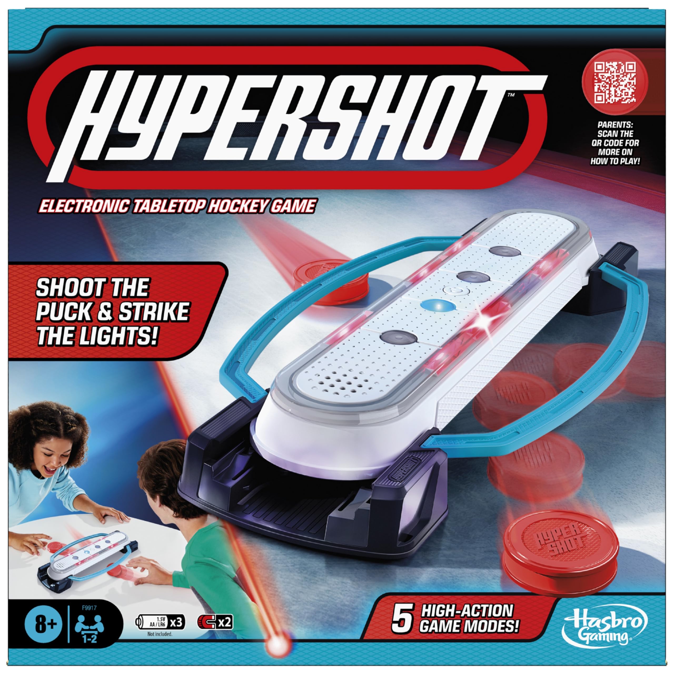 Hasbro Hypershot main shot shows compact electronic hockey action for on-the-go play