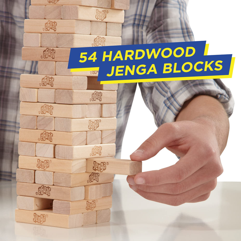 Hasbro Jenga players taking turns pulling a block