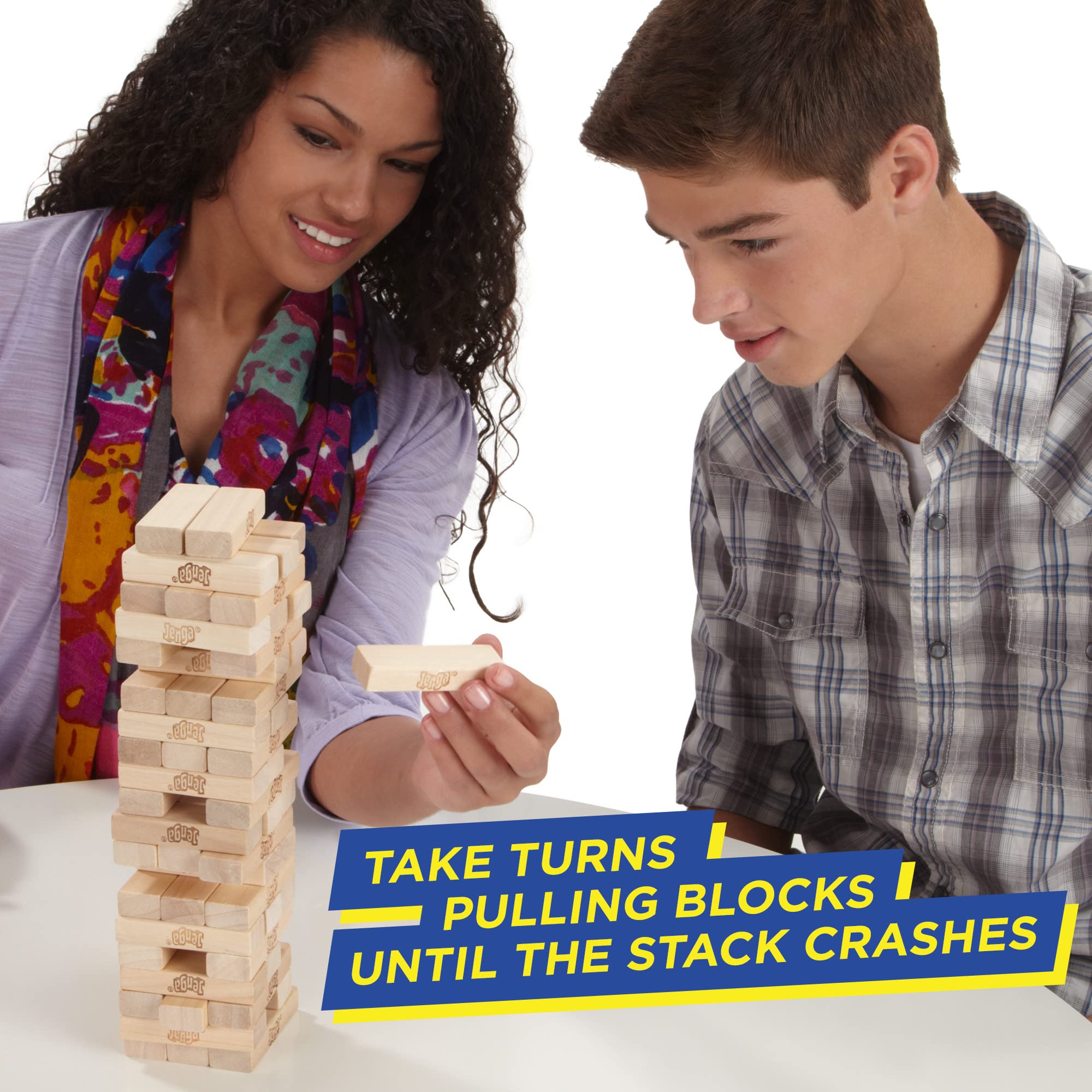 Hasbro Jenga tower showing wobble after removing a block
